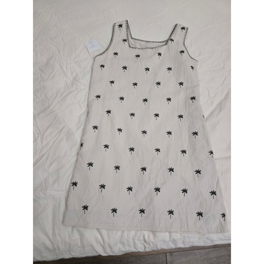 Cynthia Rowley Palm Tree Embroidered Linen Blend Dress Womens Medium Cream NEW - Picture 11 of 11